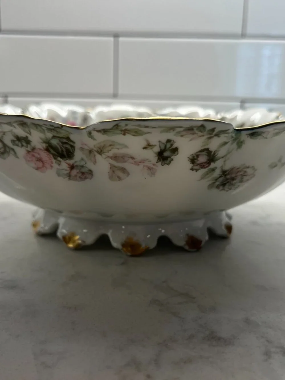 Haviland Limoges Low Round Serving Bowl - Colorful Pink Roses - Schleiger 1144 M